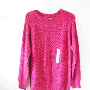 Sonoma Women's Pink Cable Knit Crew Neck Sweater